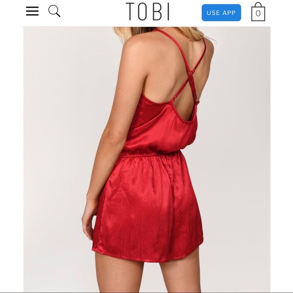 TOBI Alice Surplice Red Satin Romper - Picture 3 of 7